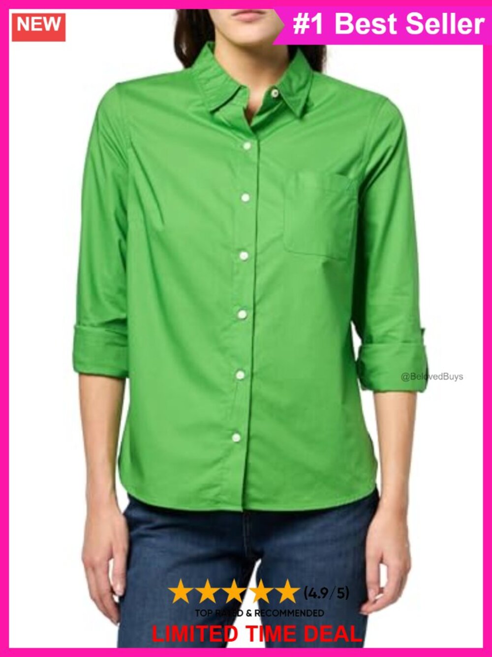Button Front Long Sleeve Roll Tab Shirt Collared Woven